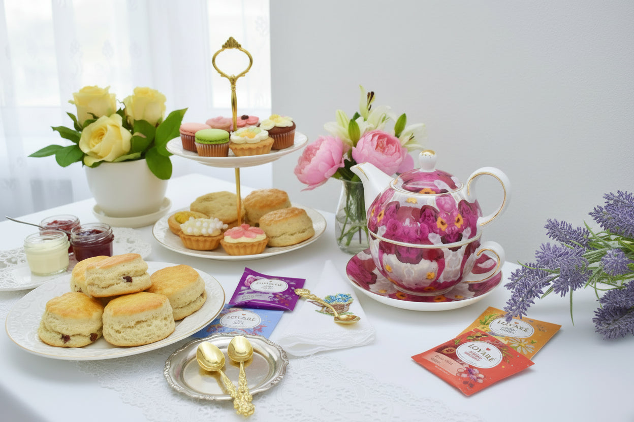 Burgundy Blooms Tea for One Gift Set