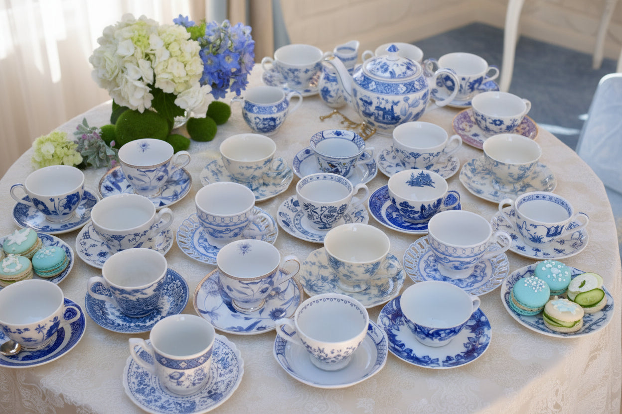 Mismatched Blue and White Teacups