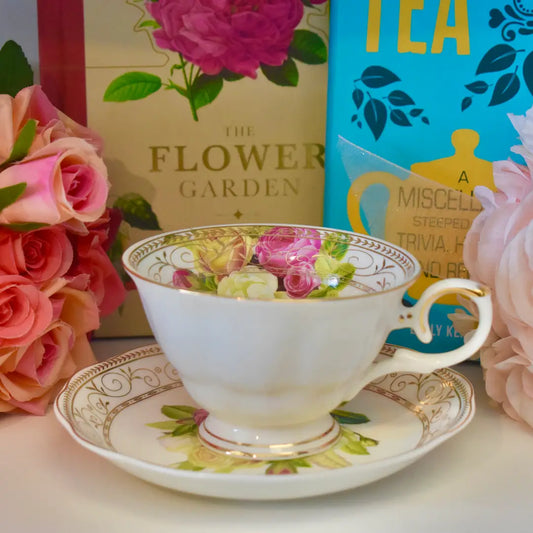 Bouquet of Roses White Teacup Gift Set