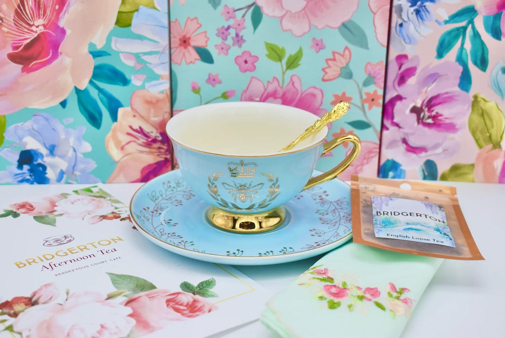 Bridgerton Inspired Aqua Blue Teacup Gift Set