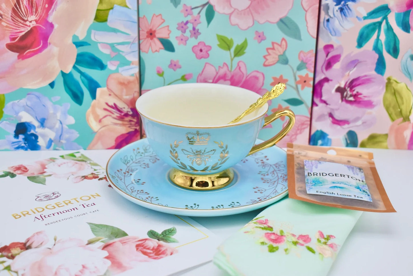 Bridgerton Inspired Aqua Blue Teacup Gift Set