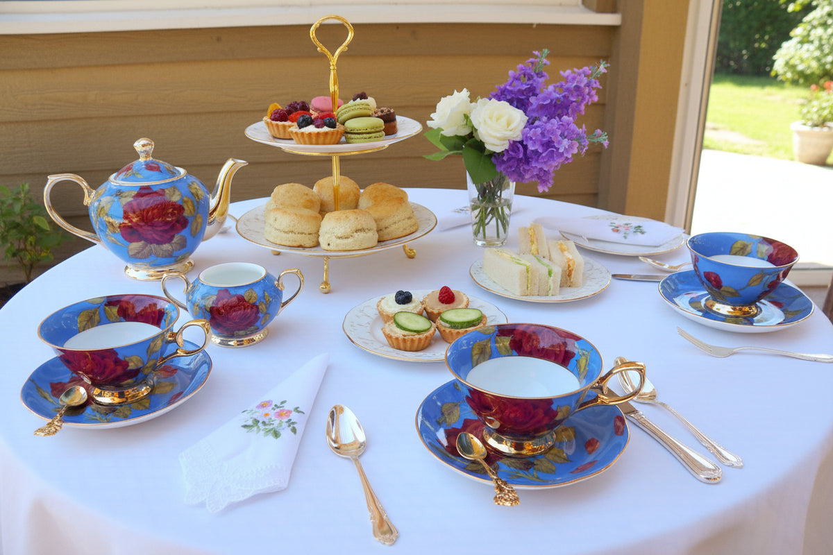 Regency Roses on Blue Teacup Gift Set