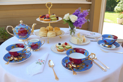 Blue with Red Roses Teacup Gift Set