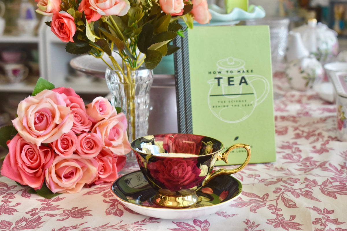 Regency Roses on Black Teacup Gift Set