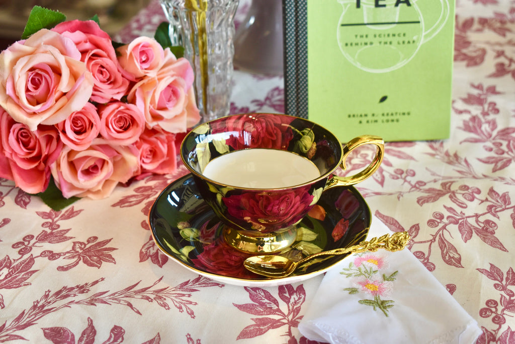 Regency Roses on Black Teacup Gift Set