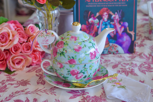 Aqua Chintz Tea for One Gift Set