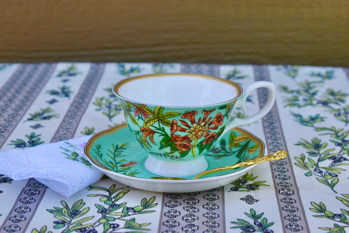 Daylily Green Flower Teacup and Saucer