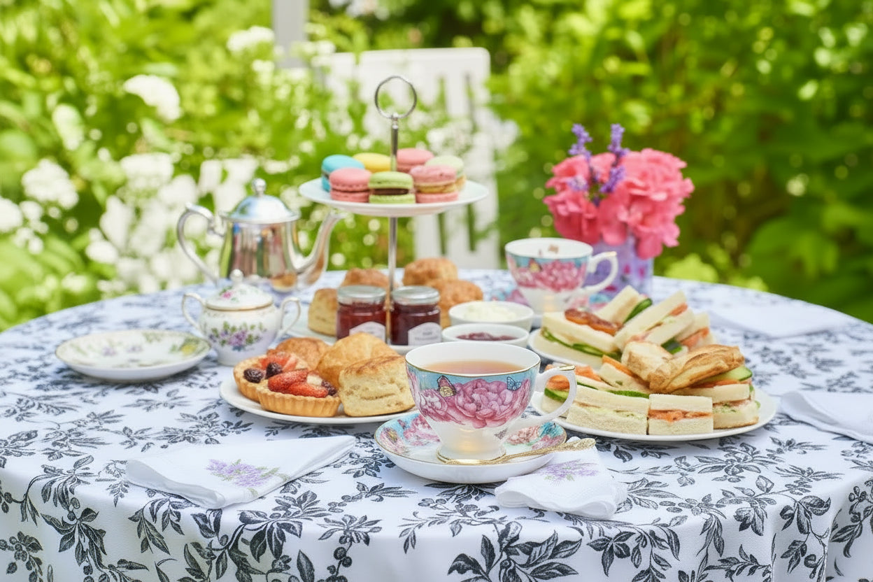 Turquoise Magenta Peonies Flowers Butterflies Teacup Gift Set
