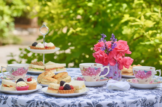 White Magenta Peonies Flowers Butterflies Teacup Gift Set