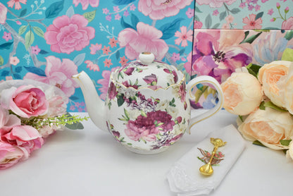 Burgundy Flowers Teapot
