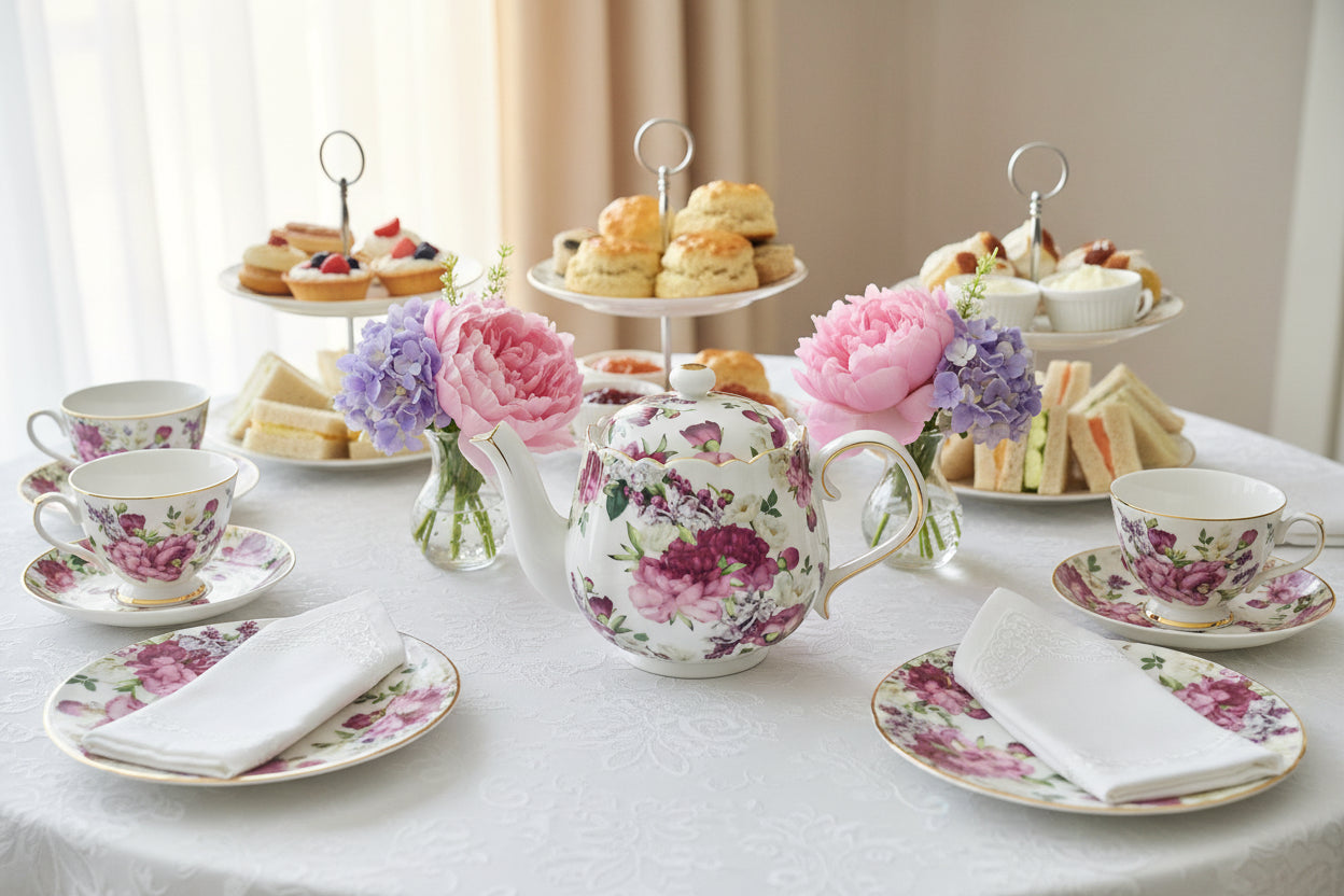 Burgundy Flowers Teapot